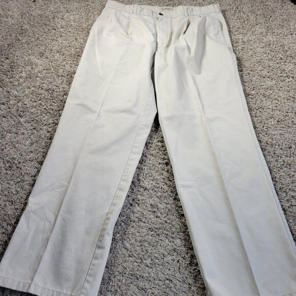 Lot St Johns Bay Pants Mens 38x32 Tan Worry Free Straight Pleated Casual Work - Picture 6 of 9